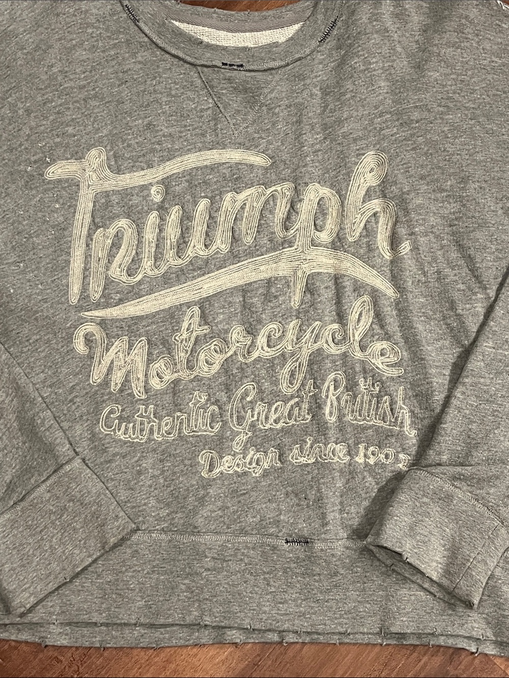 🏍️ Distressed NWT Triumph Grey Sweatshirt with Cream Graphic Logo LL53